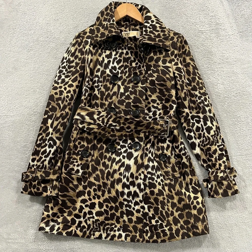 Michael Kors Trench Coat Womens PP Multi Leopard Cotton Belted Double Breasted